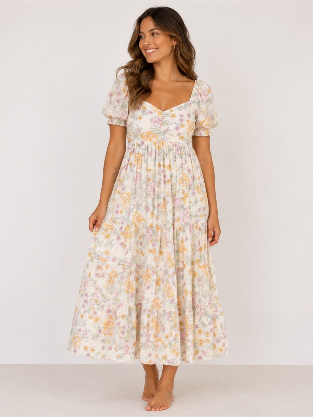 Lovestitch Cottage Maxi Wrap Dress Size L Fairy Festival Floral Sheer Whimsical